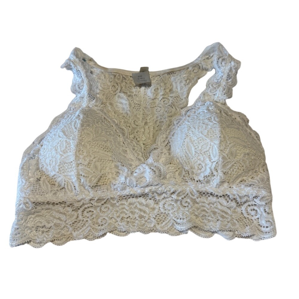 Yahada White‎ Lace Bralette Crop Top S/M Wireless Comfort USA